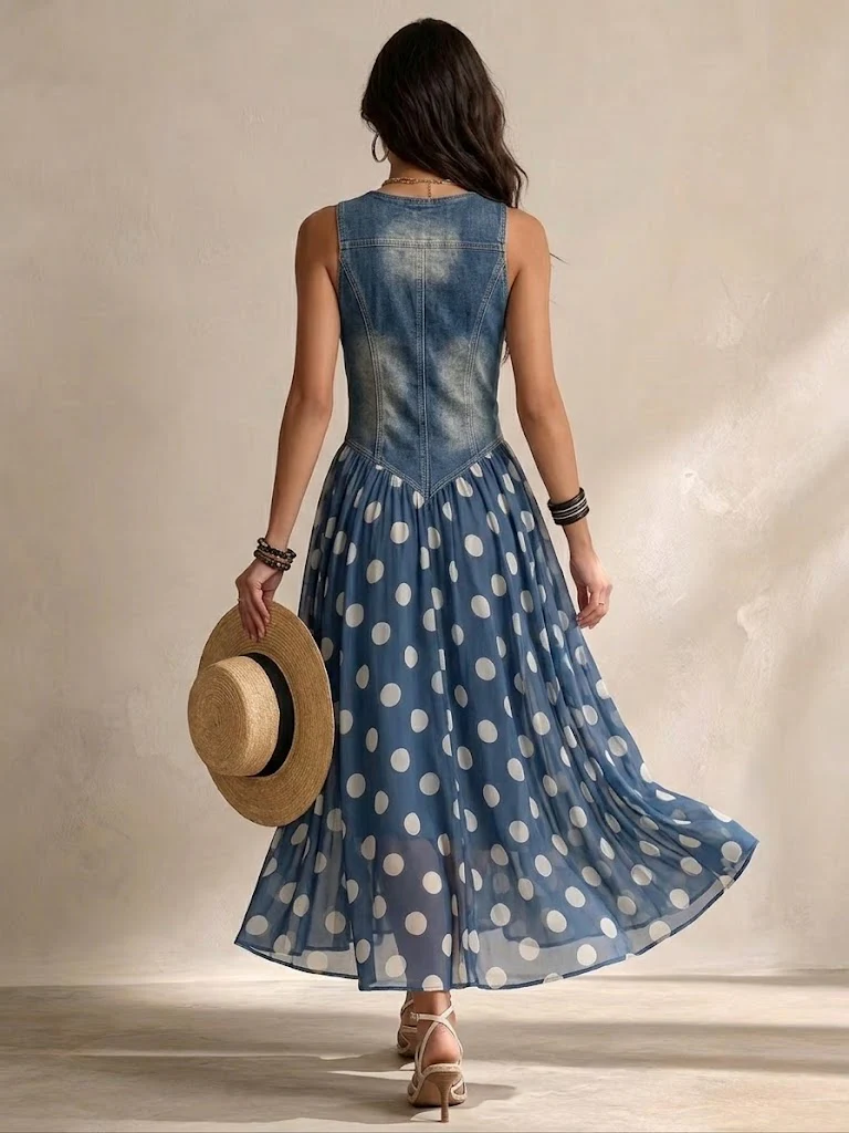 Brenda | Vestido vaquero con falda de gasa - Bianca Sarto