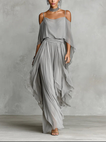 Perla | Conjunto Top Gris Sin Tirantes y Pantalón