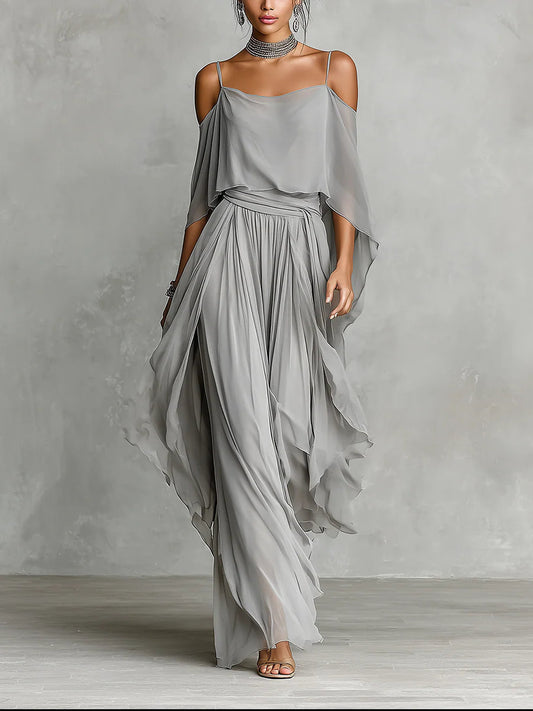 Perla | Conjunto Top Gris Sin Tirantes y Pantalón