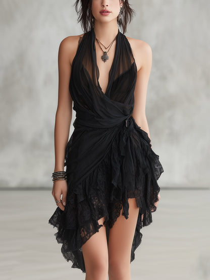 Paula | Vestido Mini Encaje Negro Halter