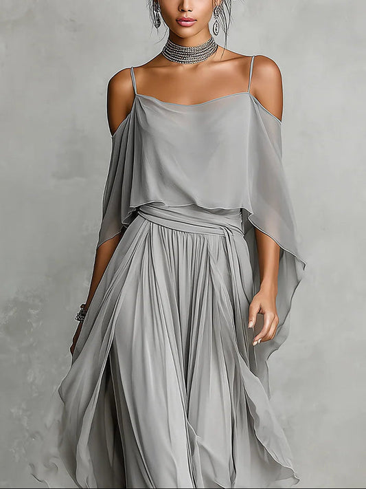 Perla | Conjunto Top Gris Sin Tirantes y Pantalón