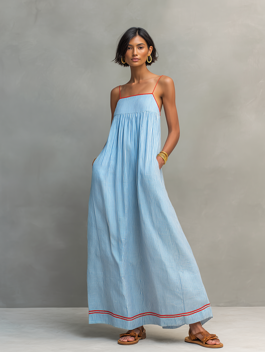 Ari | Vestido Azul con Tirantes Finos y Bolsillos