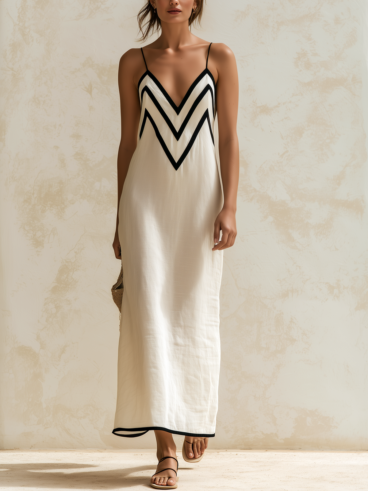 Valeria | Vestido Largo Estilo Slip con Ribete Zigzag