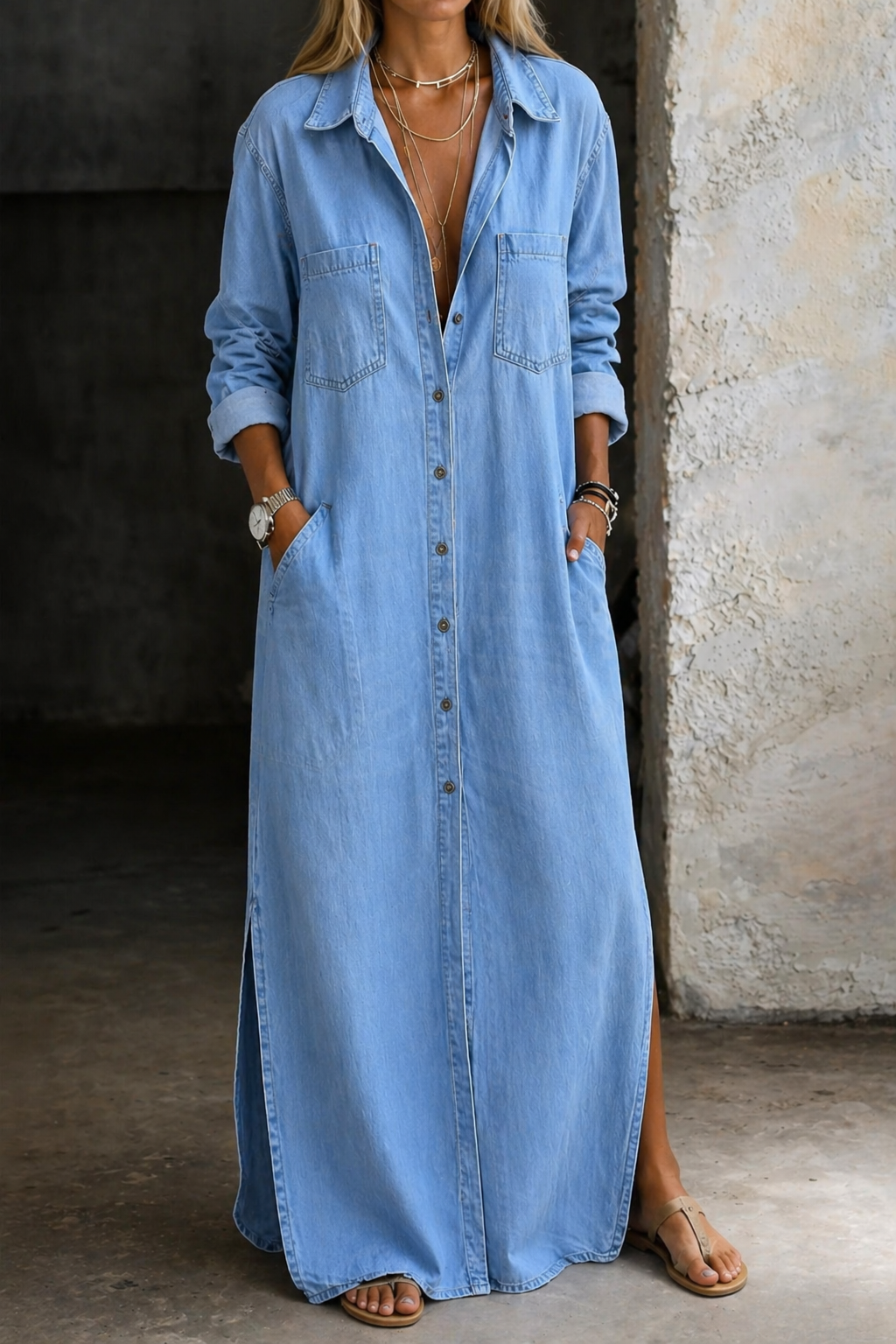 Marta vestido camisero denim azul claro