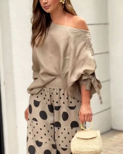 Carlota | Conjunto Top Hombros Suaves y Pantalón Estampado