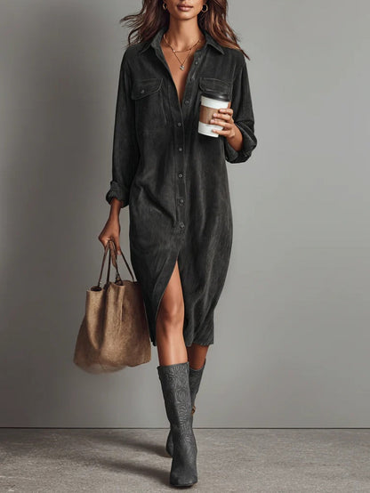 Gloria | Vestido midi de pana con bolsillos y botón