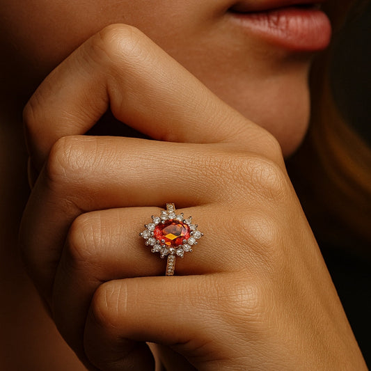 Vega – Anillo rubí halo