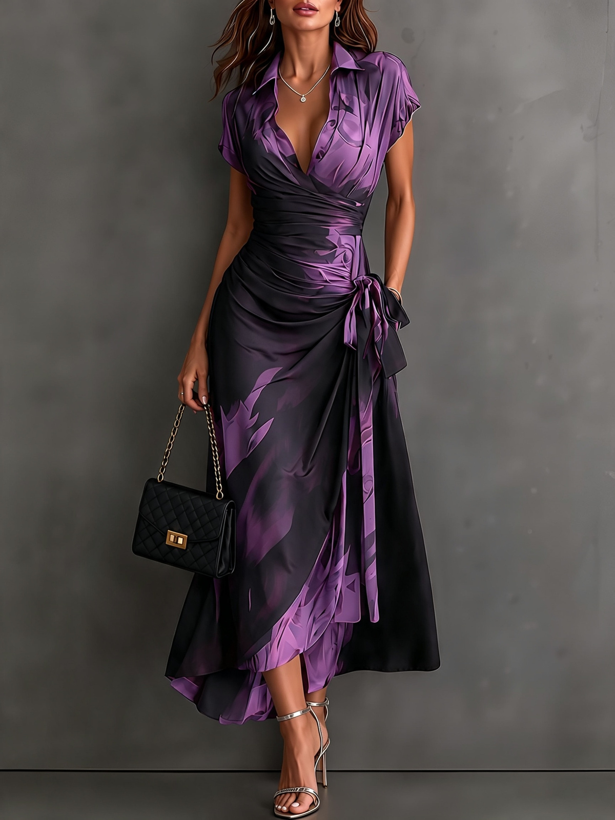 Ela - vestido midi cruzado, color morado