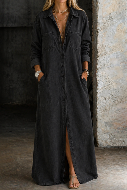 Marta vestido camisero denim negro