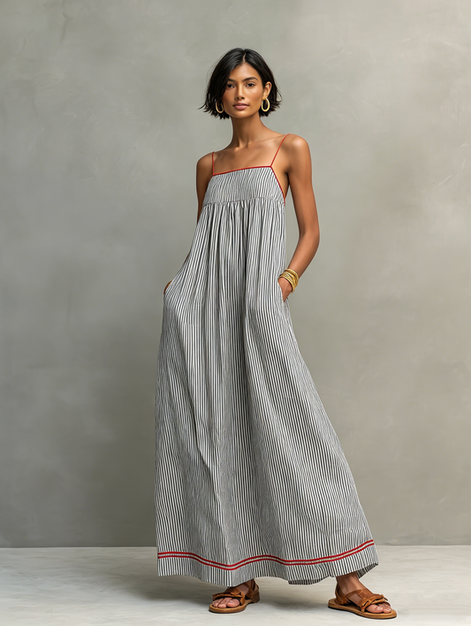Ari | Vestido Azul con Tirantes Finos y Bolsillos