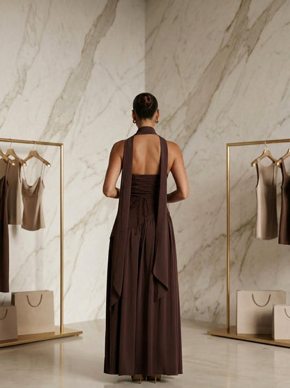 Vestido de Gala Plisado Atenas con Espalda Infinita