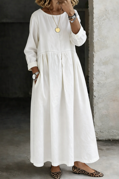Fina - Vestido midi denim vintage - Blanco