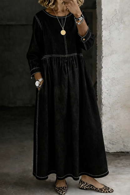 Fina - Vestido midi denim vintage - Negro
