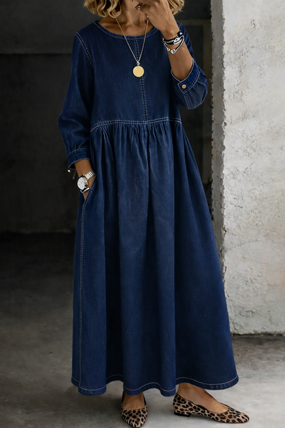 Fina - Vestido midi denim vintage - Azul oscuro