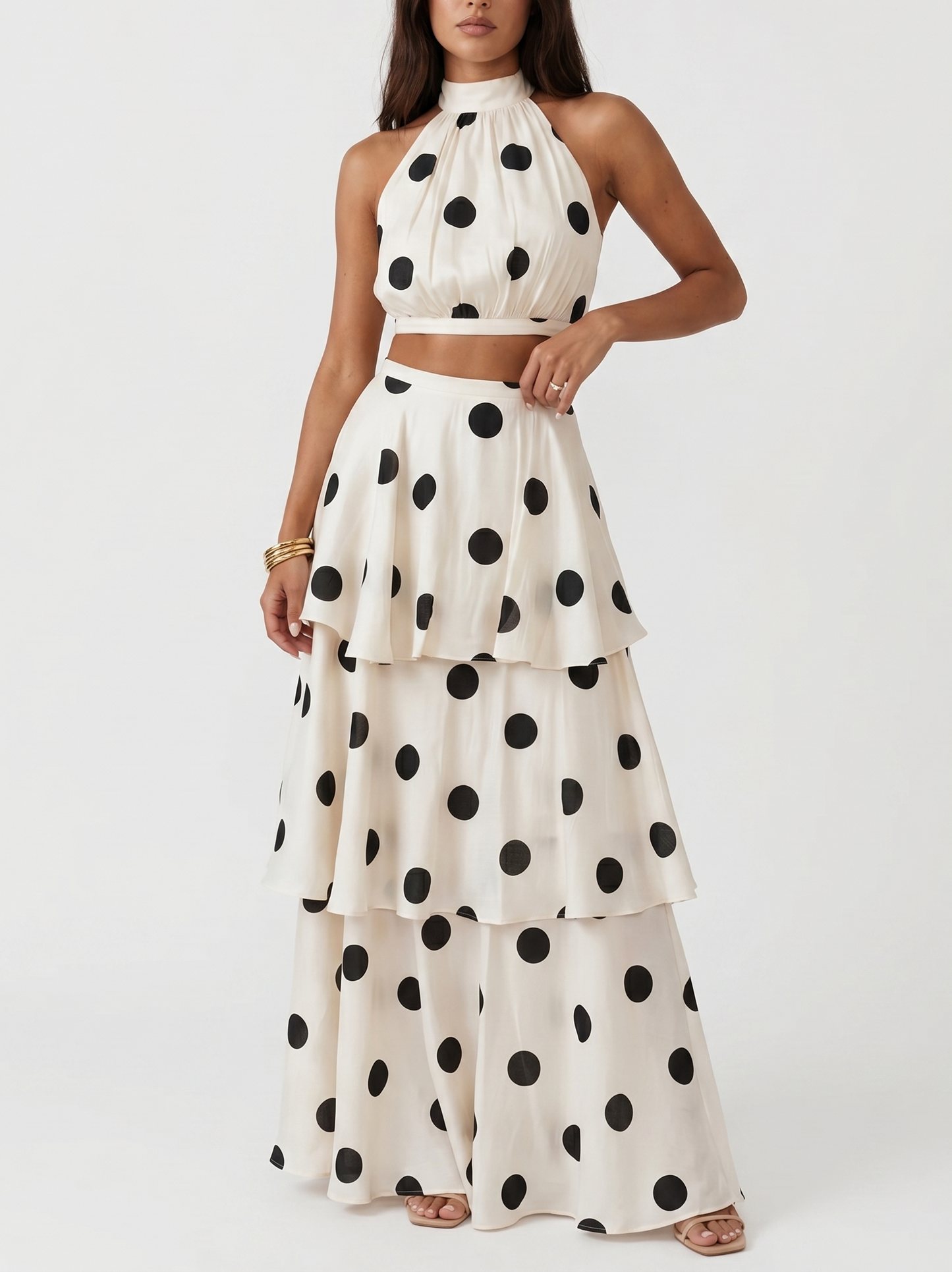 Marta | Conjunto top y falda larga de lunares