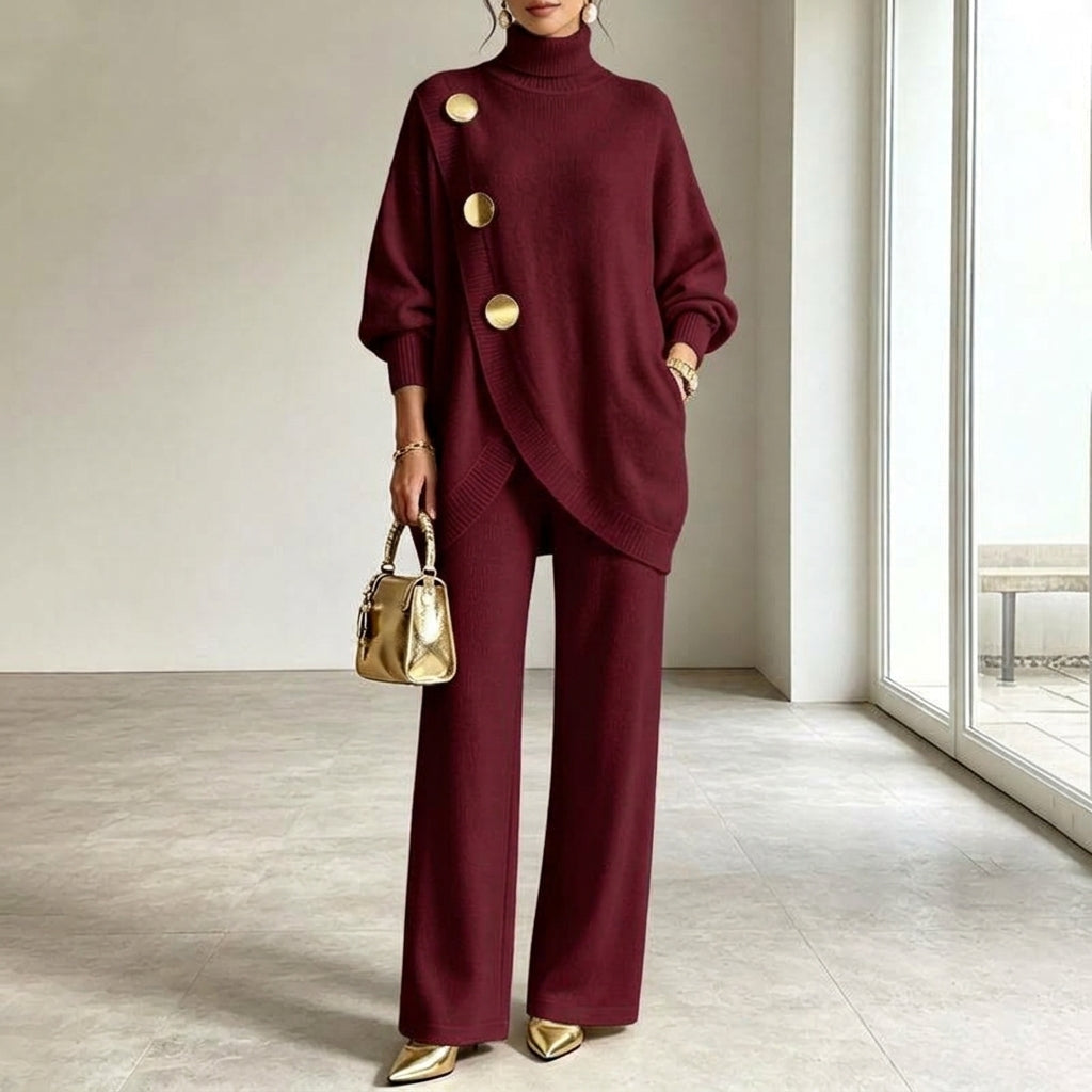 Noa | Conjunto de punto: jersey cuello alto y pantalón ancho