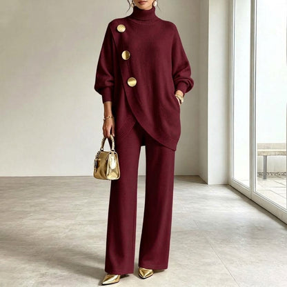 Noa | Conjunto de punto: jersey cuello alto y pantalón ancho