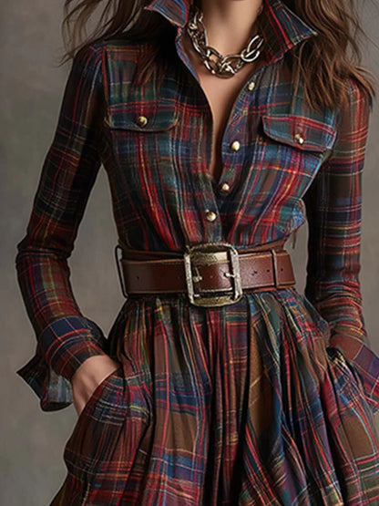 Alma | Vestido maxi de cuadros con cinturón