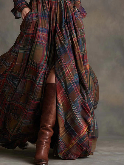 Alma | Vestido maxi de cuadros con cinturón