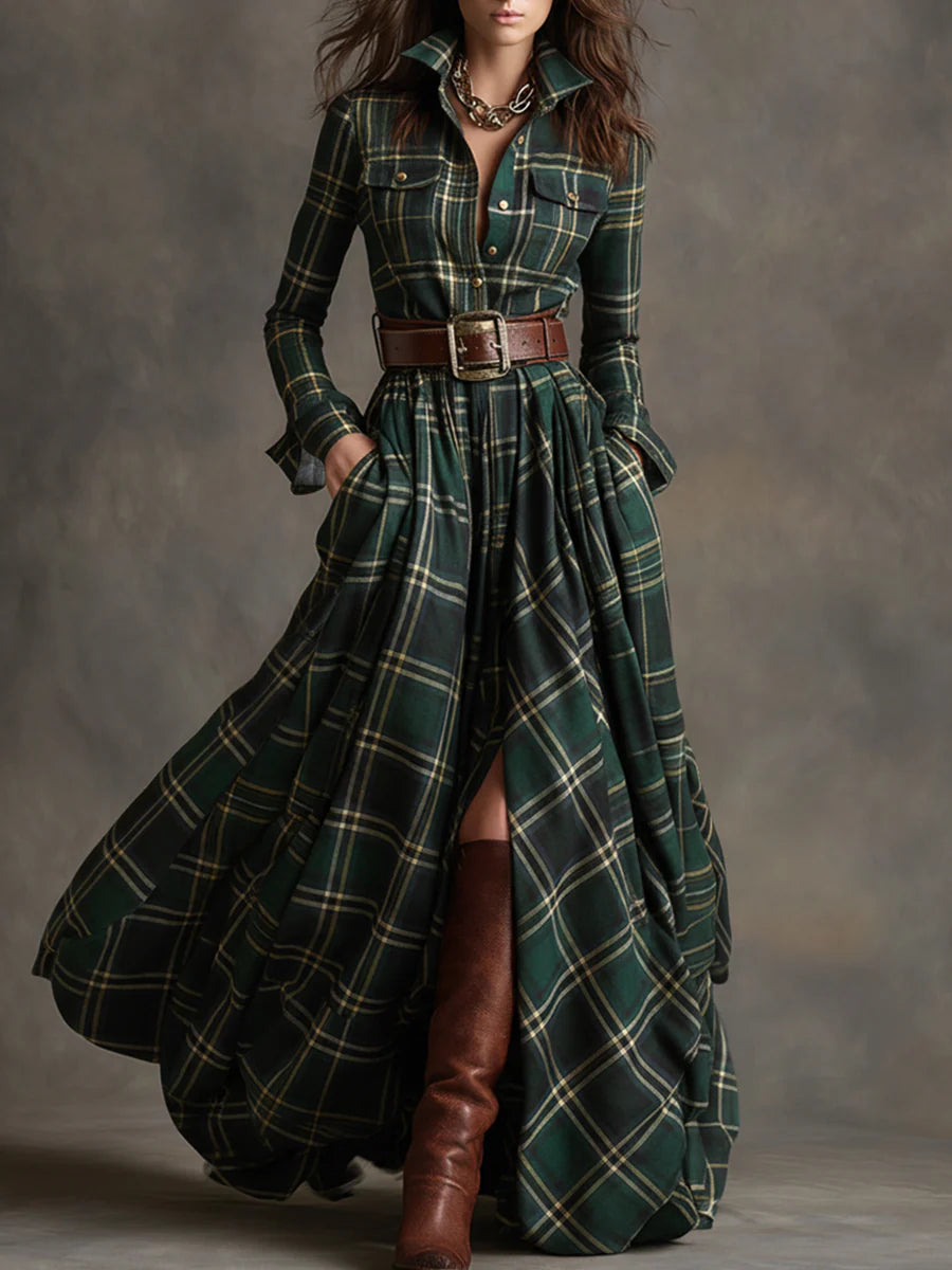 Alma | Vestido maxi de cuadros con cinturón
