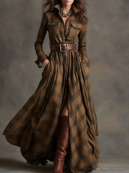 Alma | Vestido maxi de cuadros con cinturón