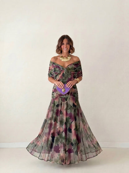Vestido largo drapeado estilizador