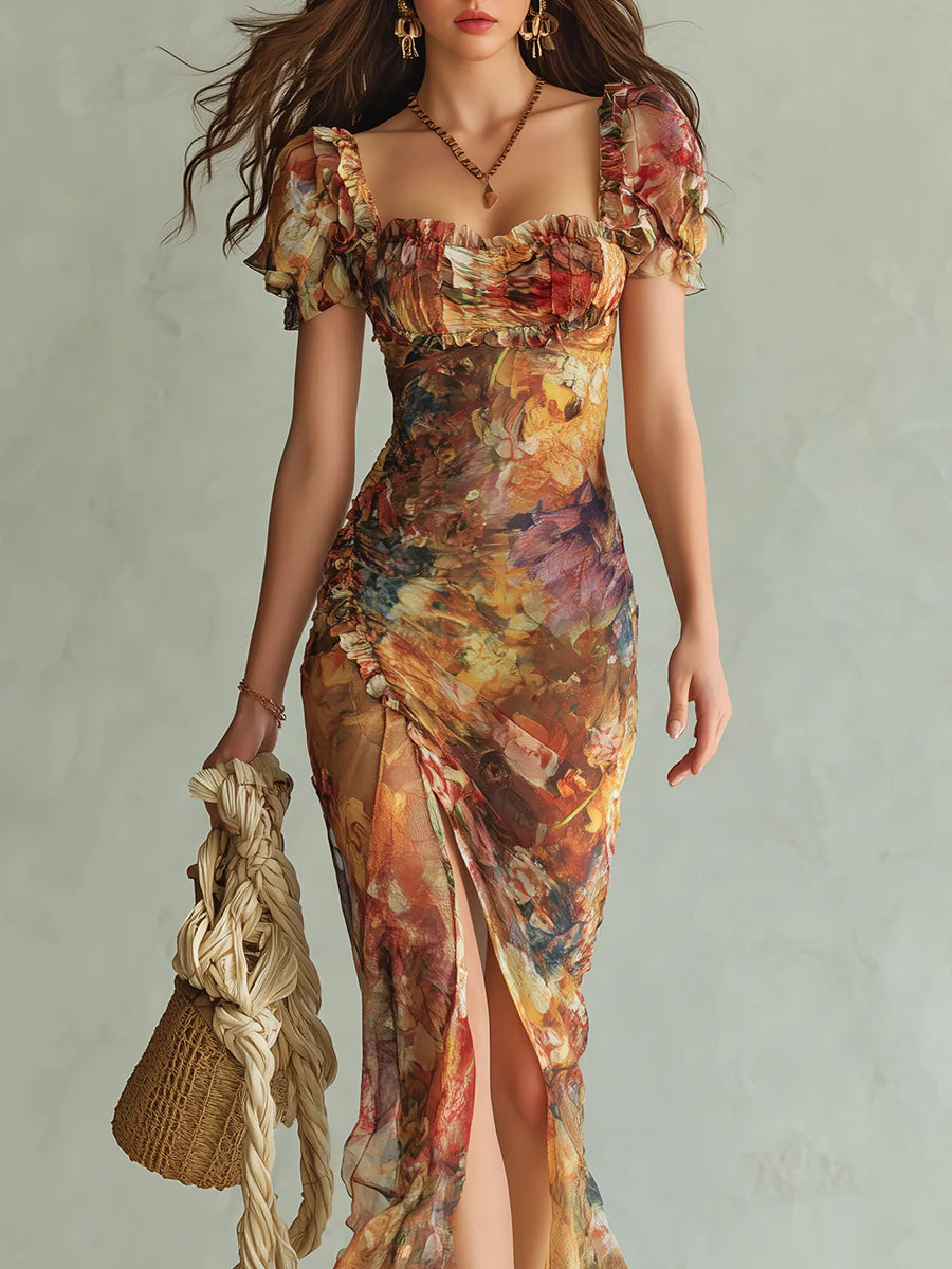 Clara | Vestido Maxi Naranja Estampado Boho