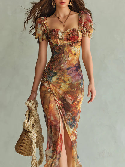 Clara | Vestido Maxi Naranja Estampado Boho