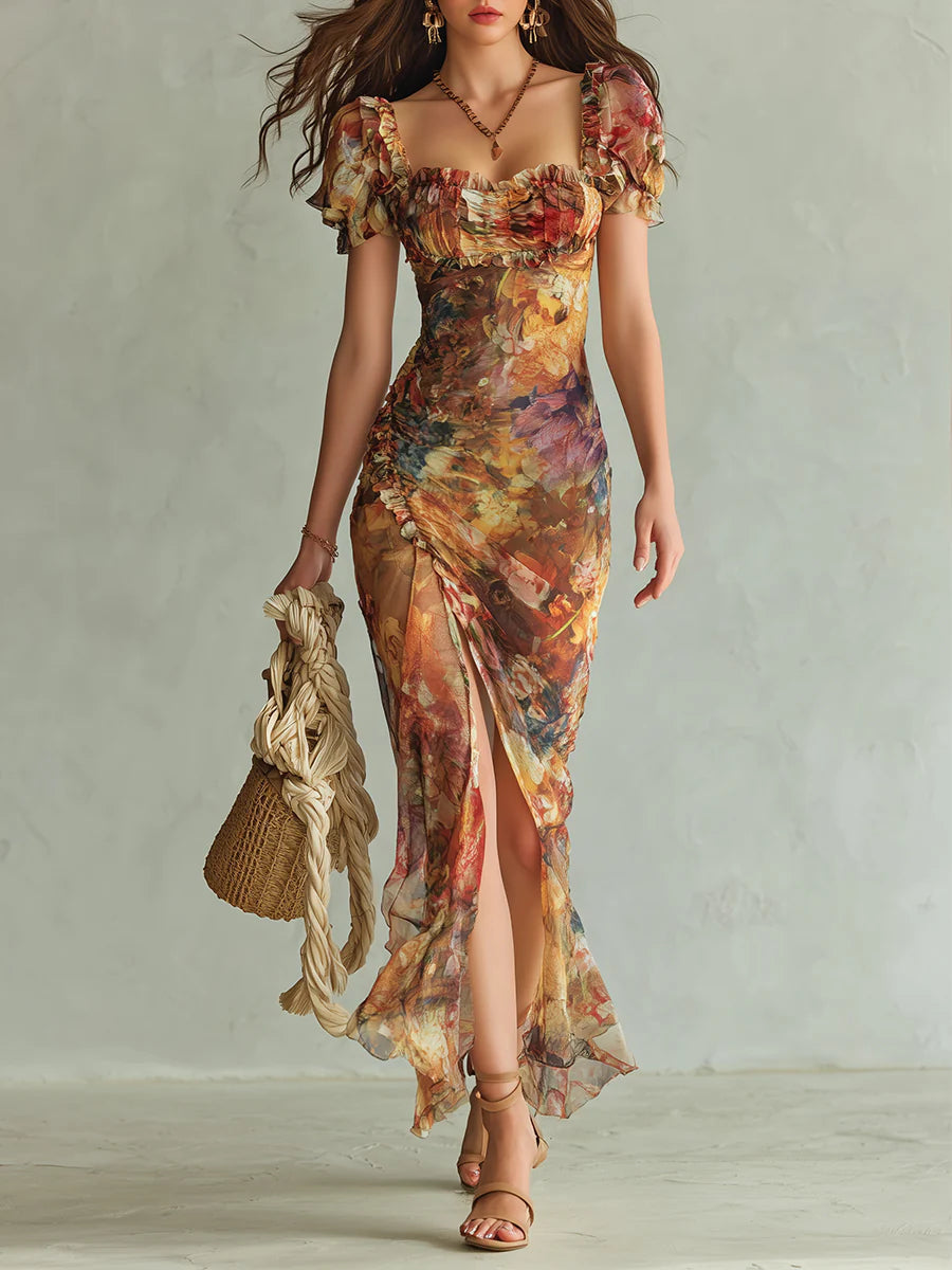 Clara | Vestido Maxi Naranja Estampado Boho