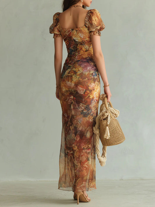 Clara | Vestido Maxi Naranja Estampado Boho