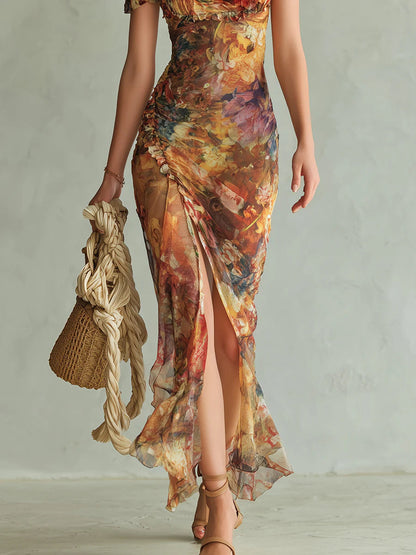 Clara | Vestido Maxi Naranja Estampado Boho