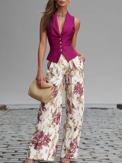 Rosario | Conjunto Chaleco Rosa y Pantalón Floral