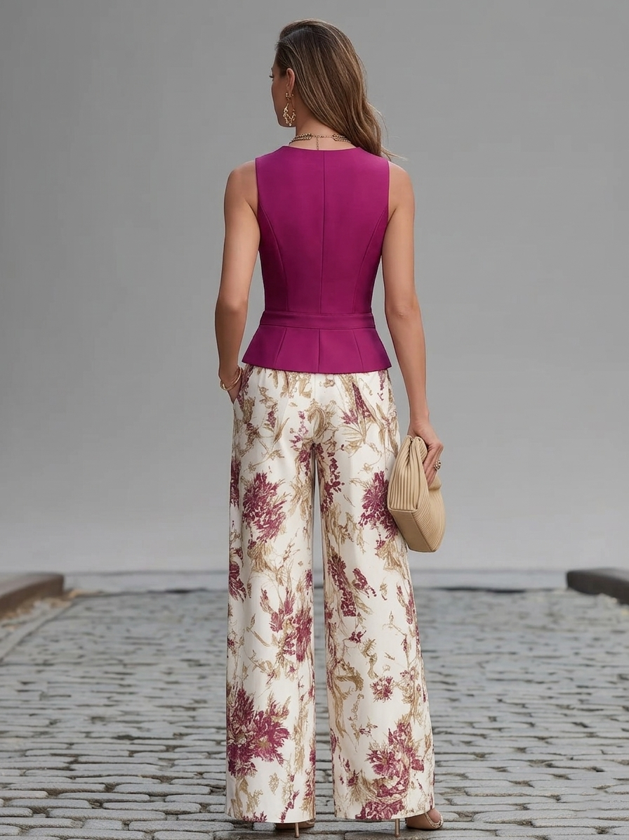 Rosario | Conjunto Chaleco Rosa y Pantalón Floral