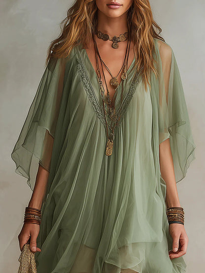 Eloísa | Vestido Mini Verde Fluido