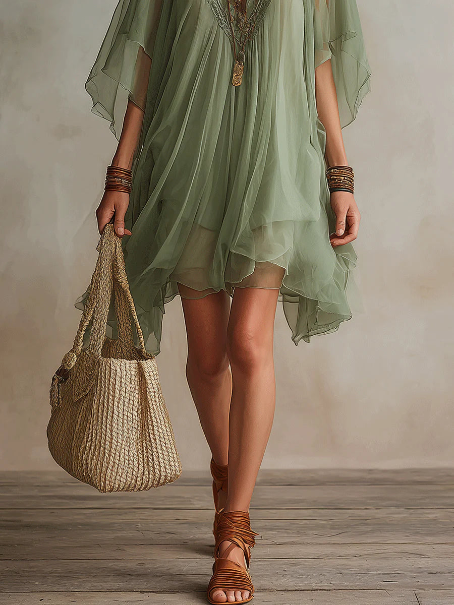 Eloísa | Vestido Mini Verde Fluido