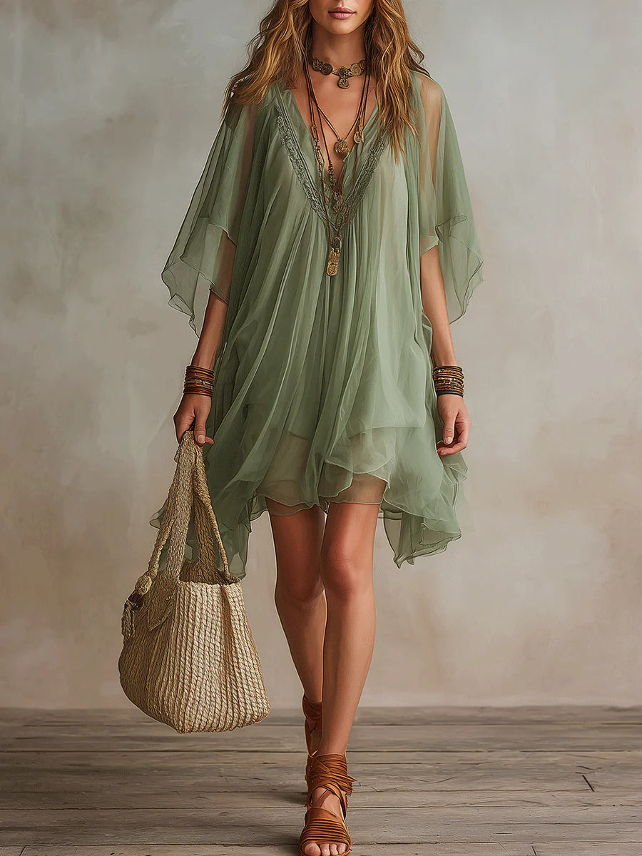 Eloísa | Vestido Mini Verde Fluido