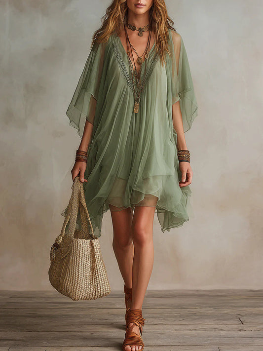 Eloísa | Vestido Mini Verde Fluido