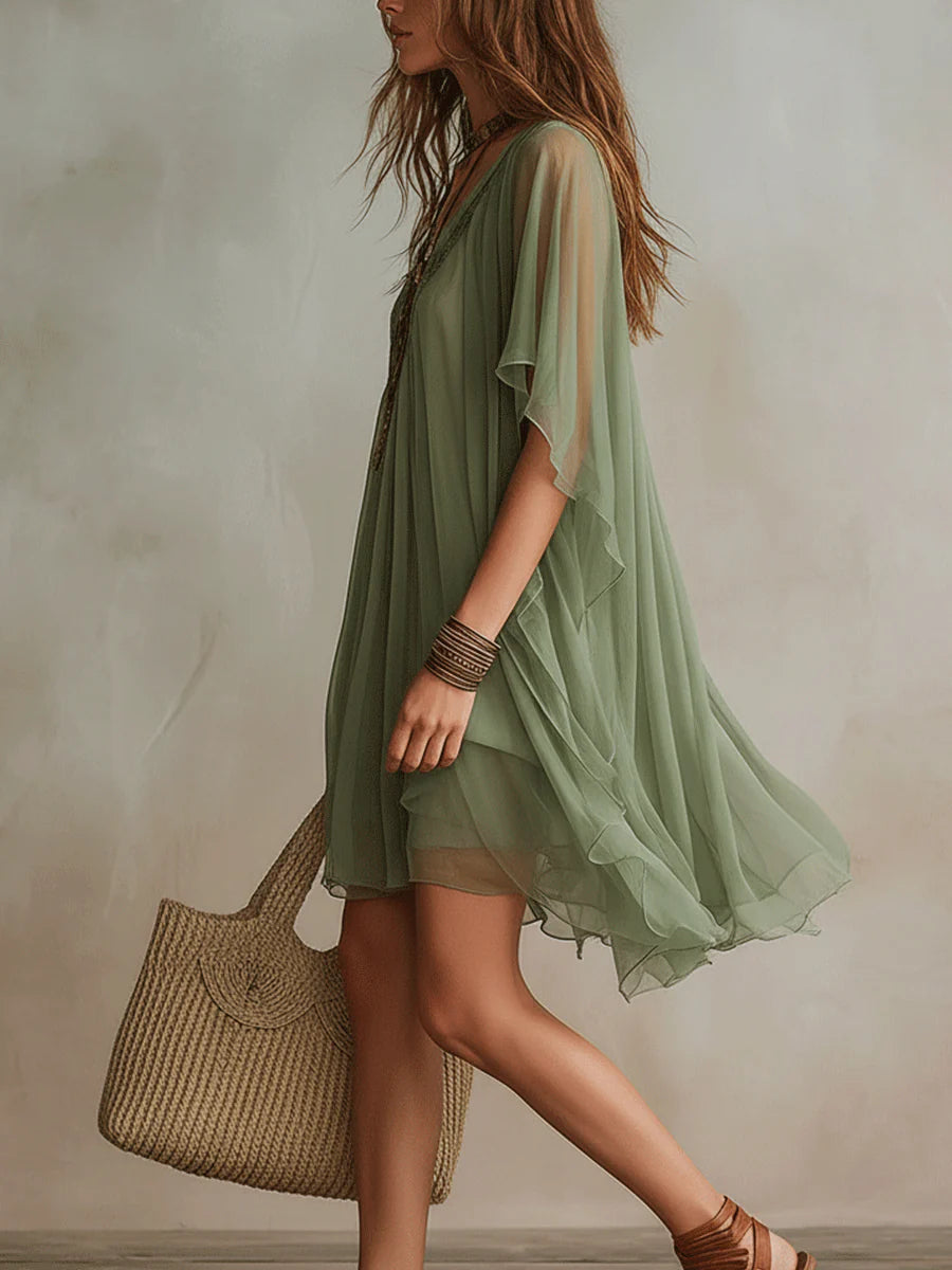 Eloísa | Vestido Mini Verde Fluido