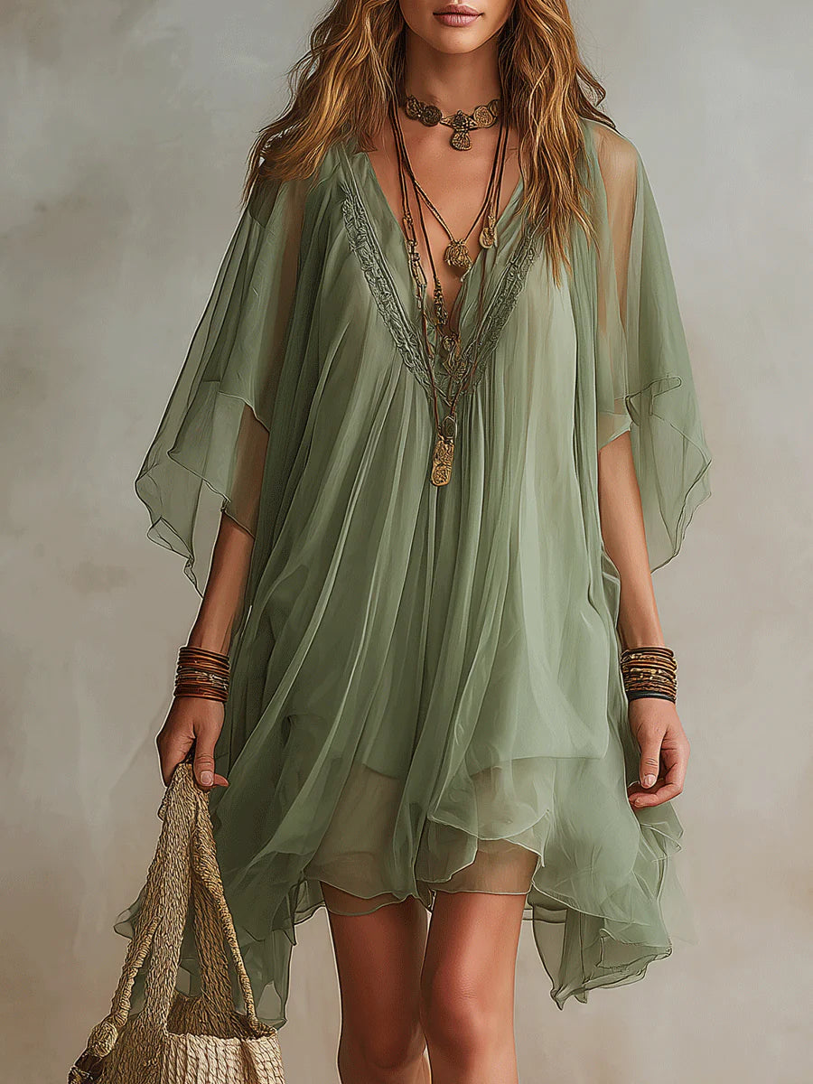 Eloísa | Vestido Mini Verde Fluido