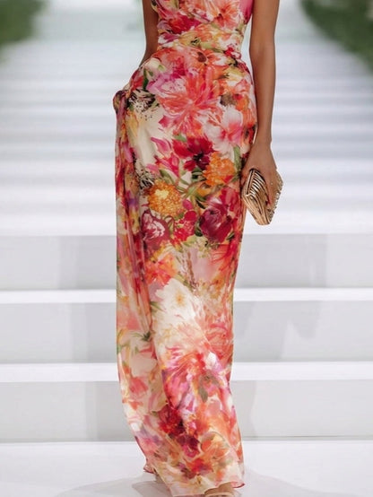 Celia | Vestido Maxi Rojo Halter Floral