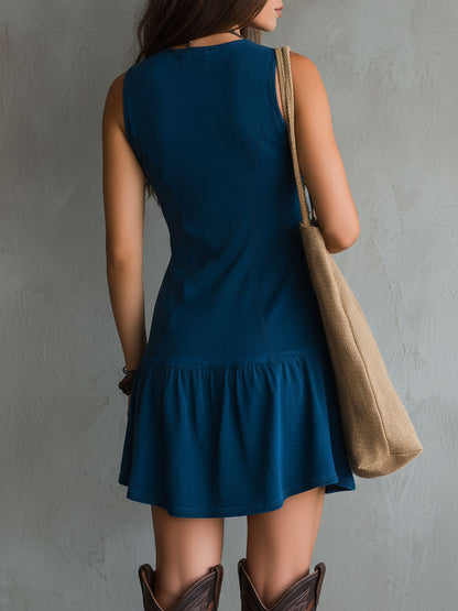 Gala | Vestido Mini Índigo Boho con Botones