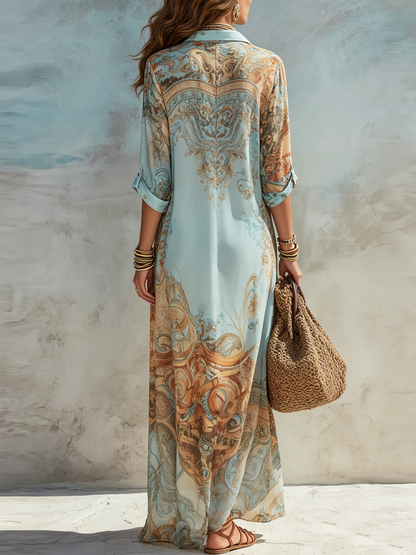 Elena | Vestido Maxi Azul Floral