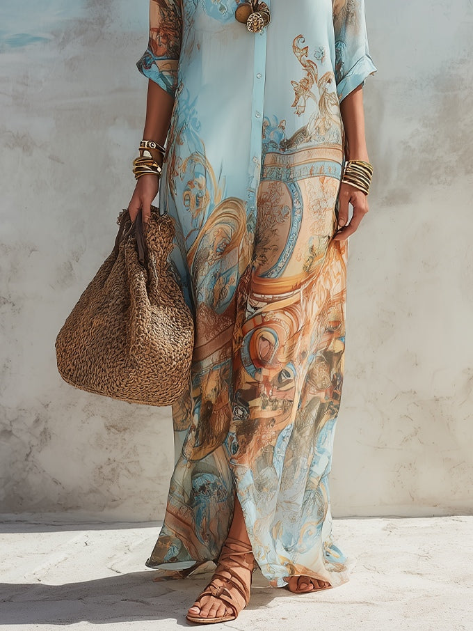 Elena | Vestido Maxi Azul Floral
