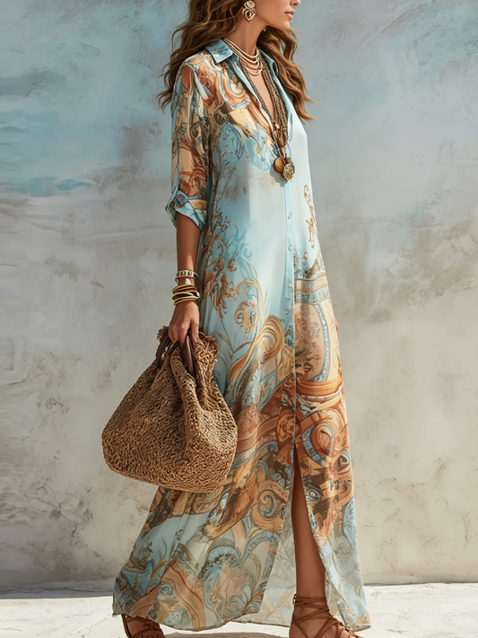 Elena | Vestido Maxi Azul Floral