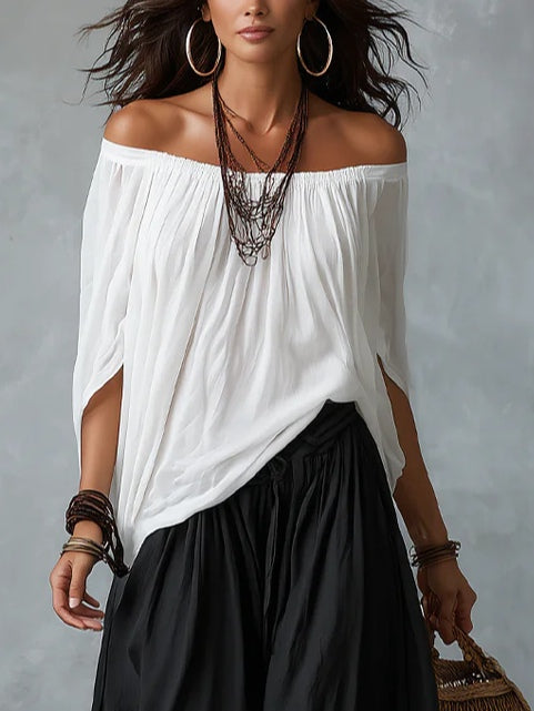 Margarita | Conjunto Top Blanco Hombros Descubiertos y Pantalón