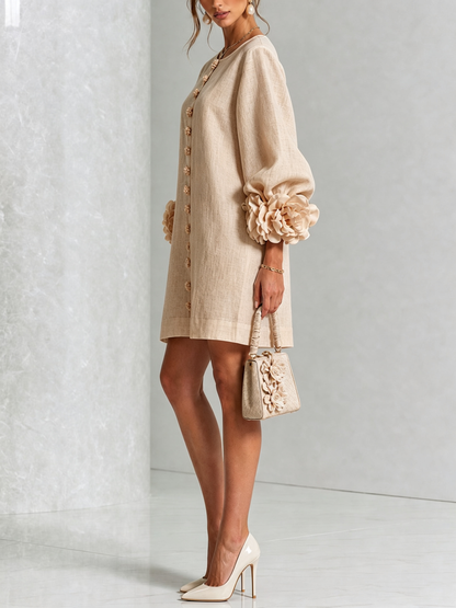 Élodie Vestido Floral Abotonado - Beige