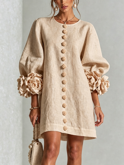 Élodie Vestido Floral Abotonado - Beige