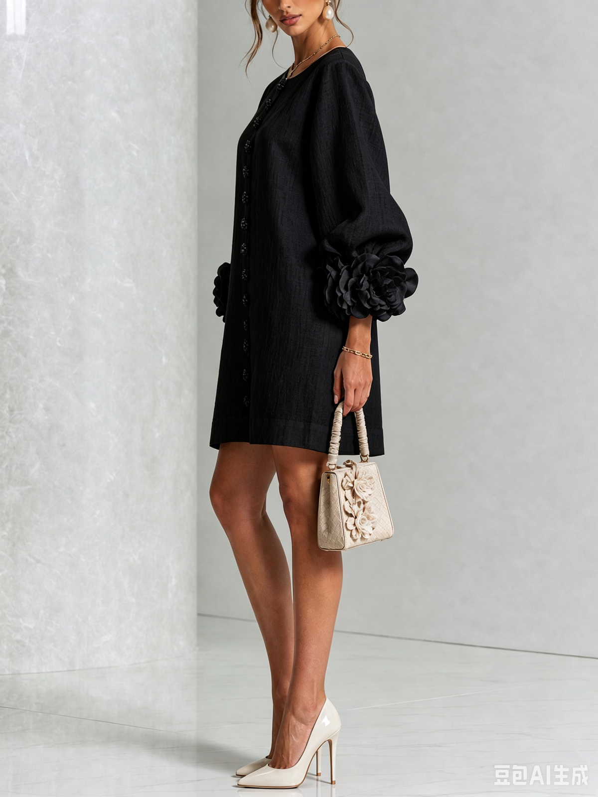 Élodie Vestido Floral Abotonado - Negro