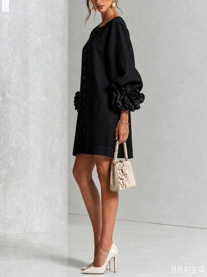 Élodie Vestido Floral Abotonado - Negro