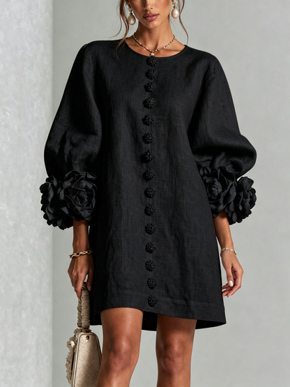 Élodie Vestido Floral Abotonado - Negro